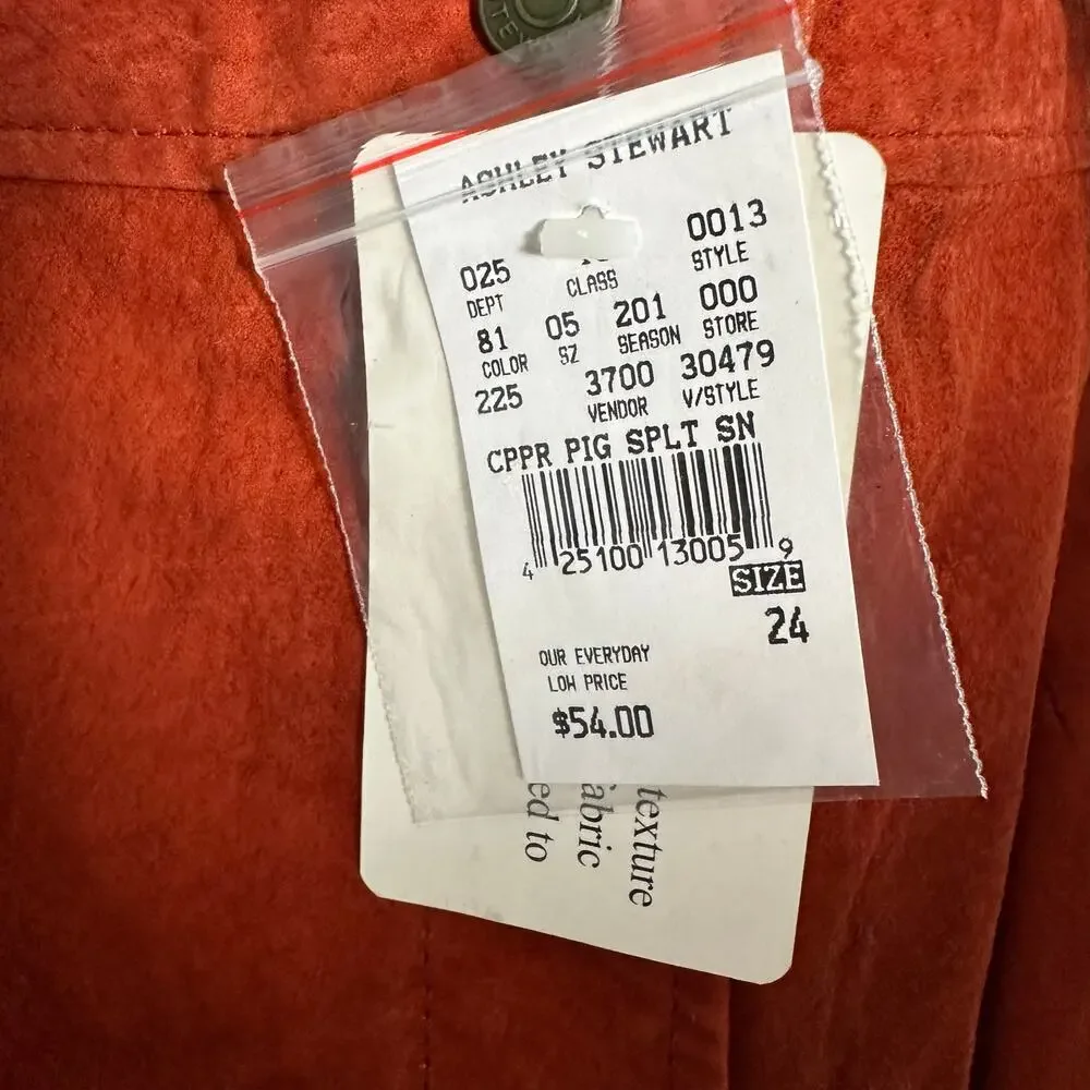 Ashley Stewart women's leather jacket skirt set vintage burnt orange plus size‎